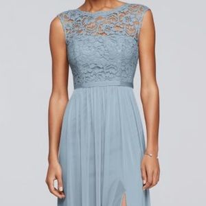 David’s Bridal Dust Blue Bridesmaid Dress